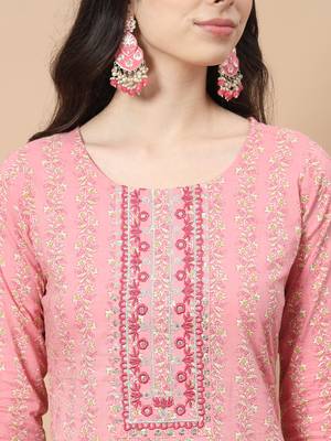  pink ethnic motifs,thread work straight kurta trouser and dupatta set 4