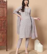 Yufta mauve ethnic motifs,thread work straight kurta trouser and dupatta set