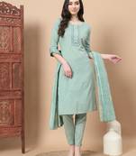  sea green ethnic motifs,thread work straight kurta trouser and dupatta set
