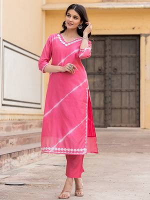  pink tie dye lace-work yoke and boder straight kurta and trouser set 2