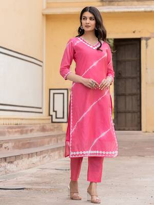  pink tie dye lace-work yoke and boder straight kurta and trouser set 5