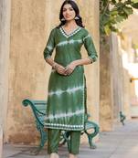  green tie dye lace-work yoke and boder straight kurta and trouser set