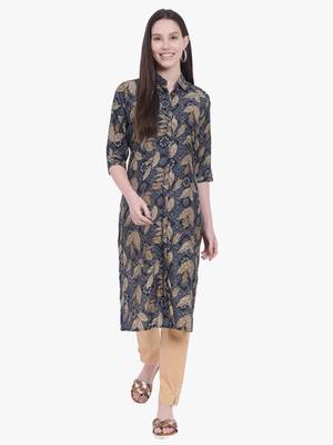 Viscose Floral print Navy Blue Kurti 1