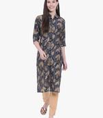 Viscose Floral print Navy Blue Kurti