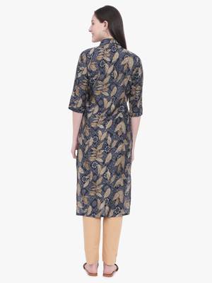 Viscose Floral print Navy Blue Kurti 2