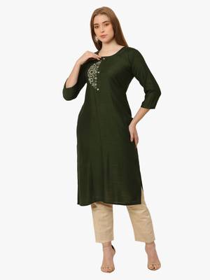 Dark Green viscose cotton silk kurti 1