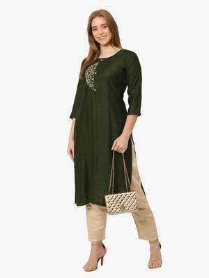 Dark Green viscose cotton silk kurti 2