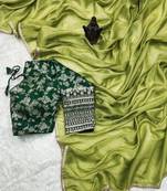 Parrot Colour Crush tissue silk saree with banarasi Stitched blouse(40)