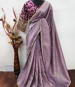 Light Pink Colour Crush tissue silk saree with banarasi Stitched blouse (40 Size)