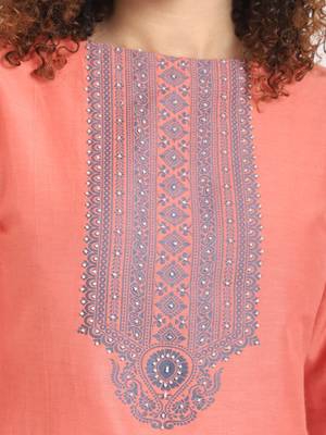 Peach Cotton kurti with Dupatta 3
