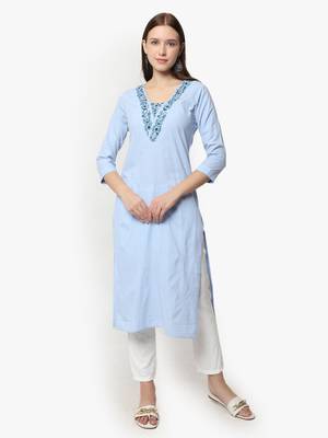 Light Blue embroidered cotton kurti 1