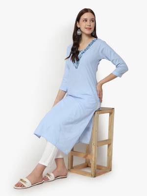 Light Blue embroidered cotton kurti 2