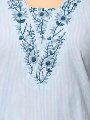 Light Blue embroidered cotton kurti 3