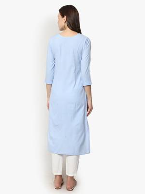 Light Blue embroidered cotton kurti 4