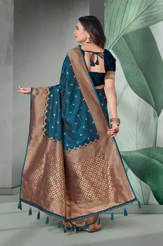 Dark Blue Faux Banarasi Self Katan Silk Zari Woven Saree
