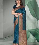 Dark Blue Faux Banarasi Self Katan Silk Zari Woven Saree
