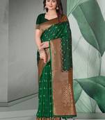 Dark Green Faux Banarasi Self Katan Silk Zari Woven Saree
