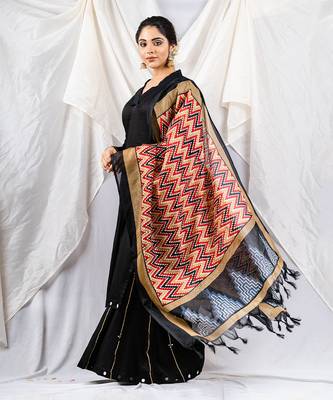 Black cotton silk kurta set 1