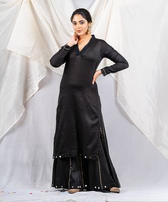 Black cotton silk kurta set 2