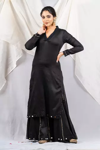 Black cotton silk kurta set