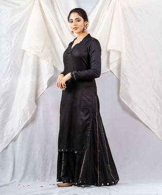 Black cotton silk kurta set 3