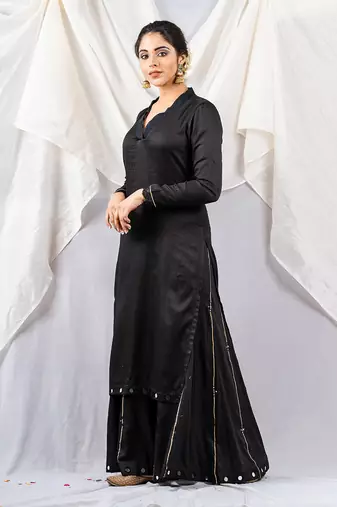 Black cotton silk kurta set
