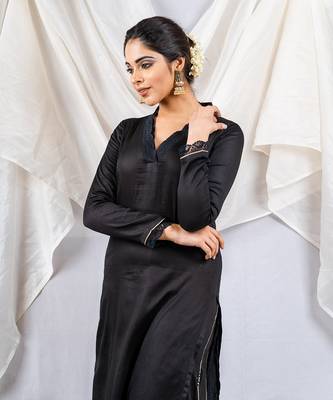 Black cotton silk kurta set 4