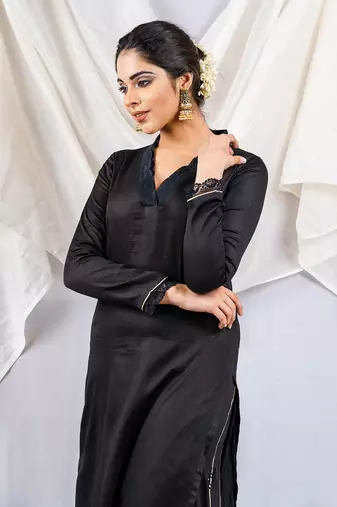 Black cotton silk kurta set