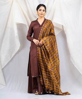 Brown cotton silk kurta set 1