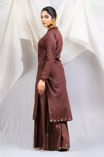 Brown cotton silk kurta set