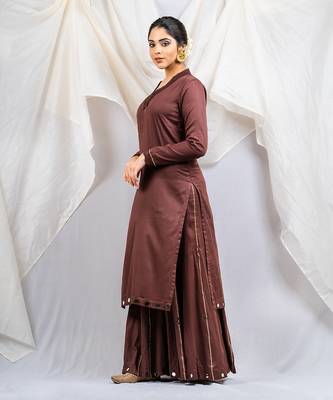 Brown cotton silk kurta set 3