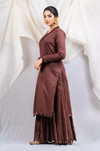 Brown cotton silk kurta set