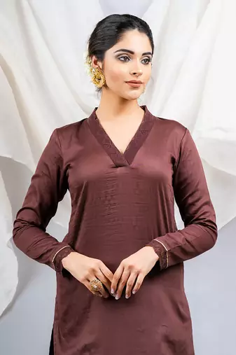 Brown cotton silk kurta set