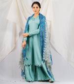 Aqua blue cotton silk kurta set