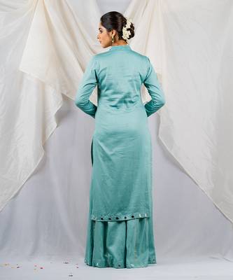 Aqua blue cotton silk kurta set 2