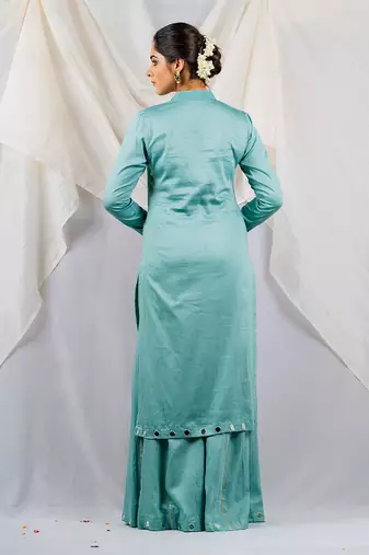 Aqua blue cotton silk kurta set