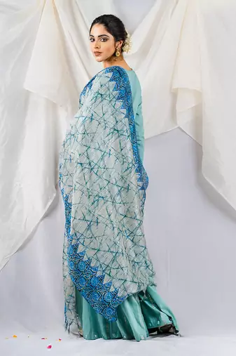 Aqua blue cotton silk kurta set