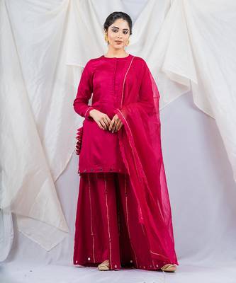 Pink cotton silk kurta set 1