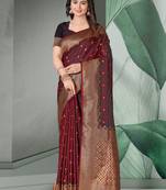 Maroon Faux Banarasi Self Katan Silk Zari Woven Saree