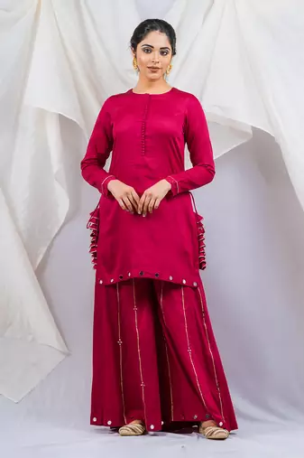 Pink cotton silk kurta set