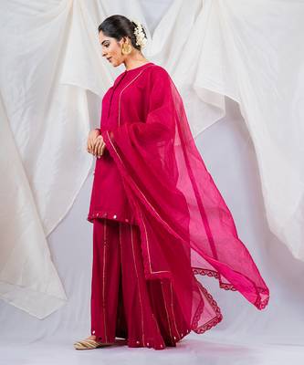 Pink cotton silk kurta set 3