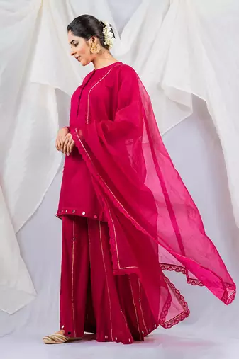 Pink cotton silk kurta set