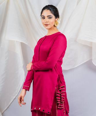 Pink cotton silk kurta set 4