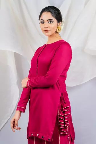 Pink cotton silk kurta set