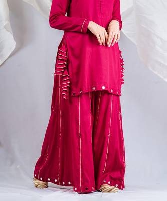 Pink cotton silk kurta set 5