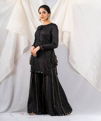 Black cotton silk kurta set 2
