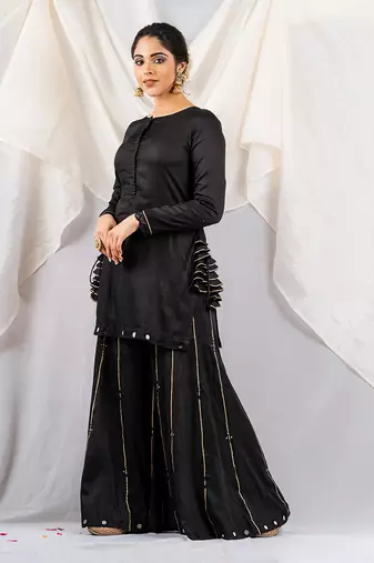 Black cotton silk kurta set