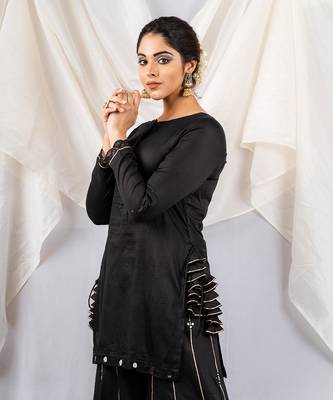 Black cotton silk kurta set 3
