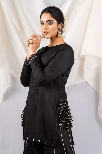 Black cotton silk kurta set