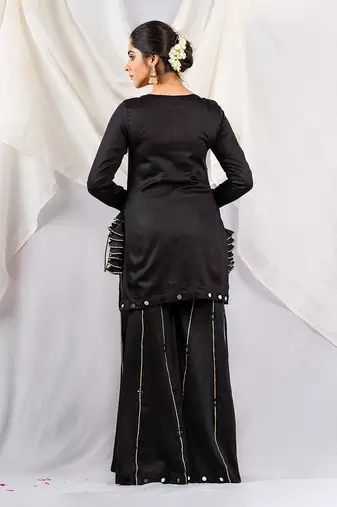 Black cotton silk kurta set